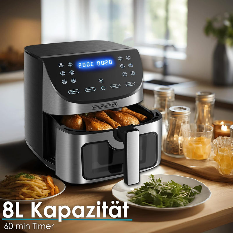 Heissluftfritteuse | 8 Liter | Heissluftfritteuse | 4 in 1 Mini Backofen | Fritteuse | Dörrautomat |