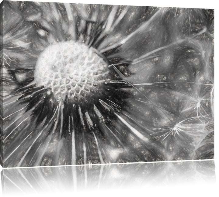 Pusteblume Kohle Effekt, Format: 100x70 auf Leinwand, XXL riesige Bilder fertig gerahmt mit Keilrahm
