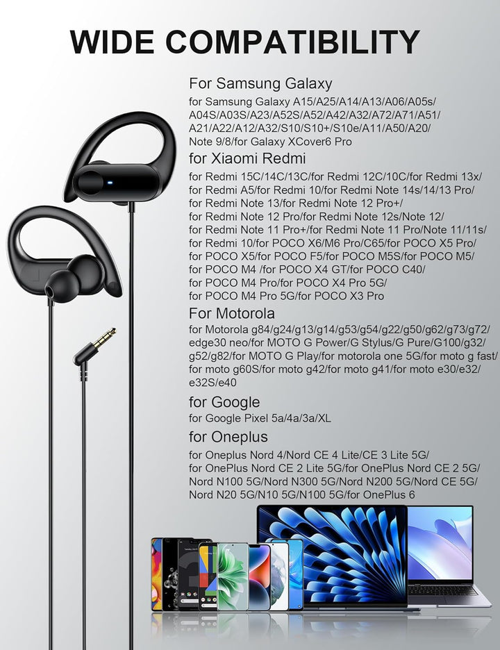 Open Ear Kopfhörer AUX 3,5mm für Redmi Note 14s 14 14Pro 15C Poco M7Pro,1,5m Kabel Over Ear Haken He