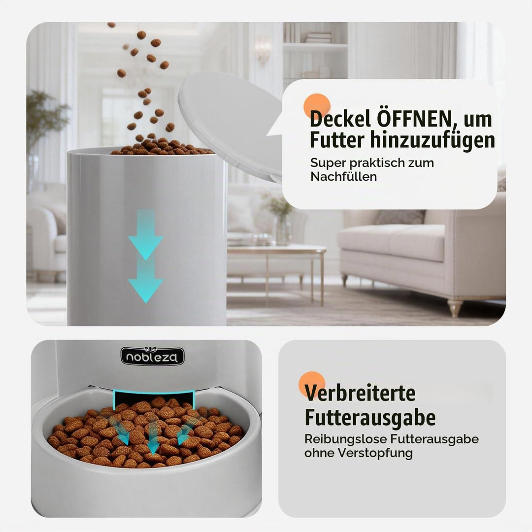Nobleza Wasserspender Futterspender für Katze und Hund, 3.8L Automatischer Trockenfutterspender Wass