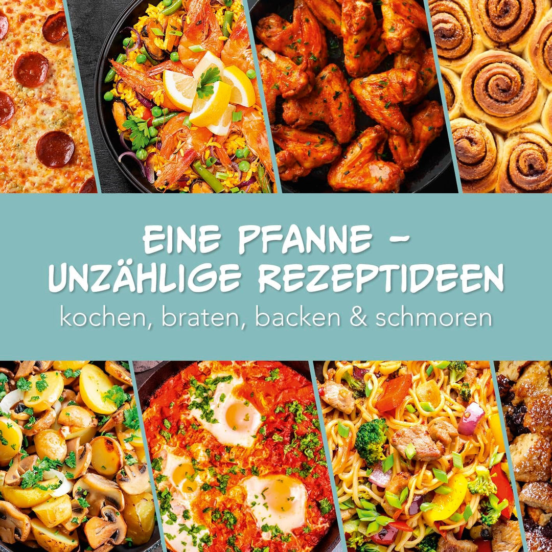 GOURMETmaxx elektrische Pizza-Pfanne mit Thermostat, Glasdeckel &amp; Antihaftbeschichtung | Multifunkti