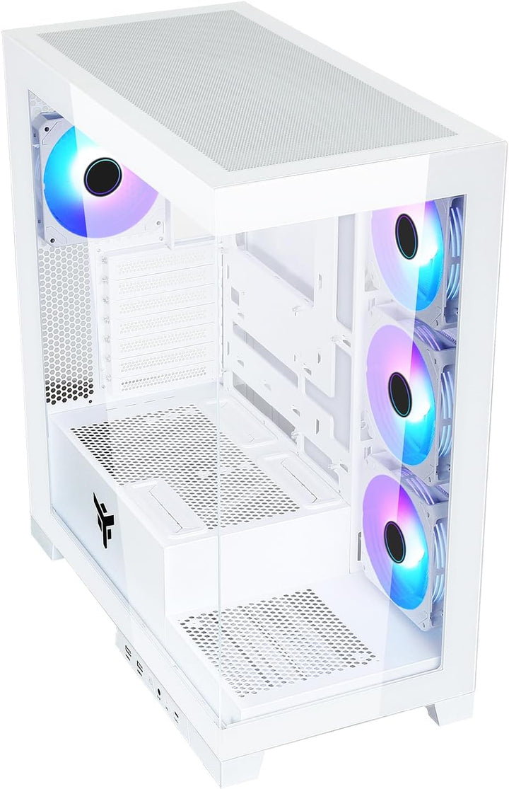 Itek Gehäuse SHOWBUI 45W – Gaming-Tower, ATX, 4 x 12 cm ARGB-Lüfter, 2 x USB3, Typ C, Seite und Vord