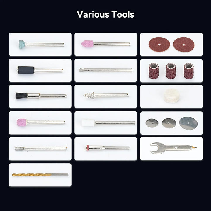Creality Akku Rotationswerkzeug mit 24 Zubehör, 6 stufiges Mini Rotary Tool Set 10000-18000 U/min, 3