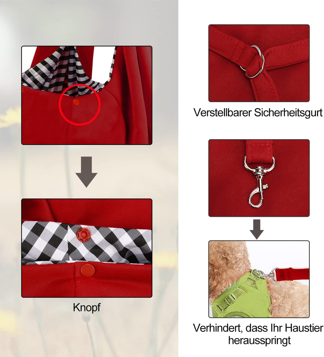 PETLOFT Tragetuch Hund, Reversibel Kleine Hundetrage, Einstellbar Pet Tragetuch, Freisprecheinrichtu