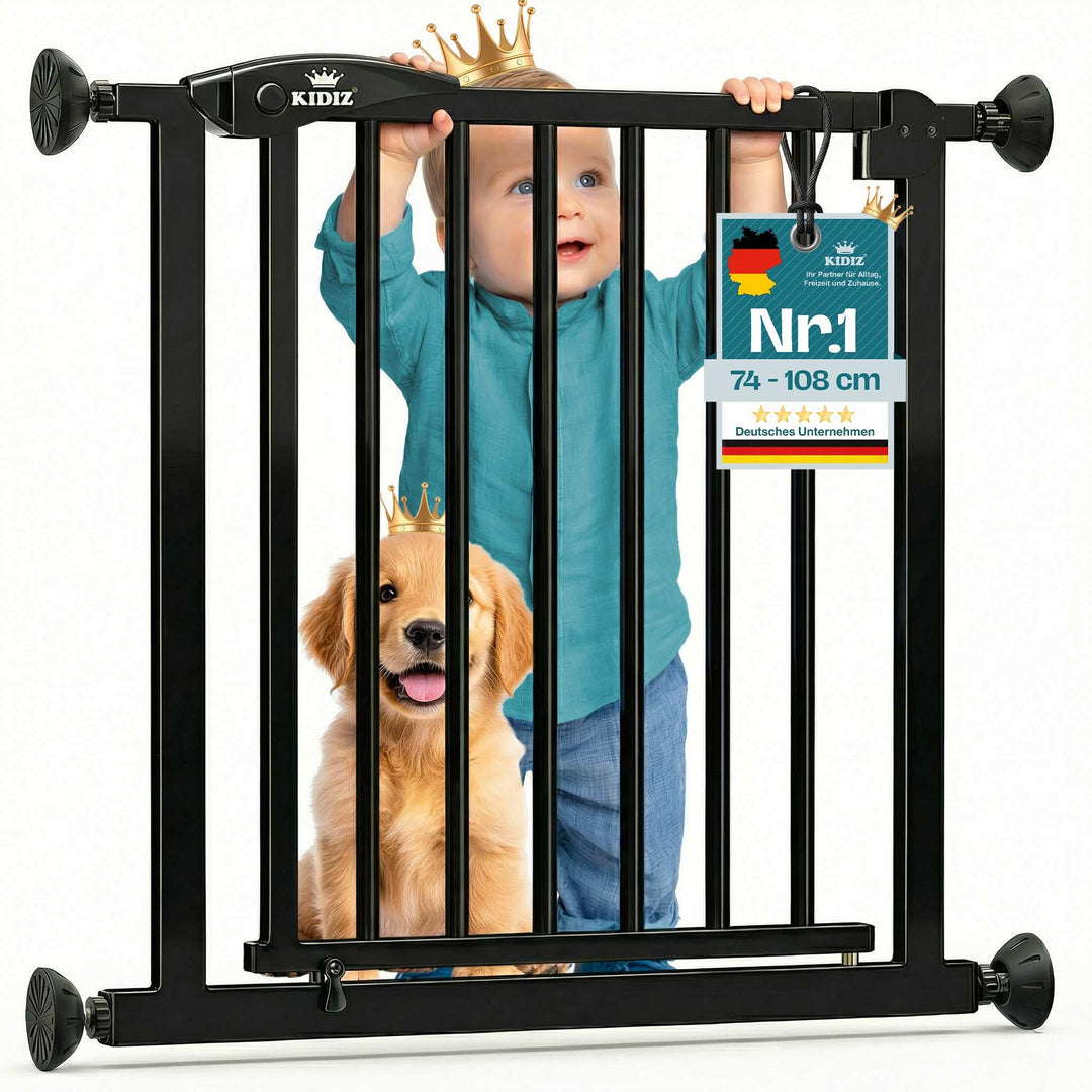 KIDIZ Treppenschutzgitter ohne Bohren | Verstellbare Breite: 74-80 cm, 75 cm hoch, Türschutzgitter u