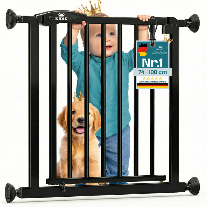 KIDIZ Treppenschutzgitter ohne Bohren | Verstellbare Breite: 74-80 cm, 75 cm hoch, Türschutzgitter u