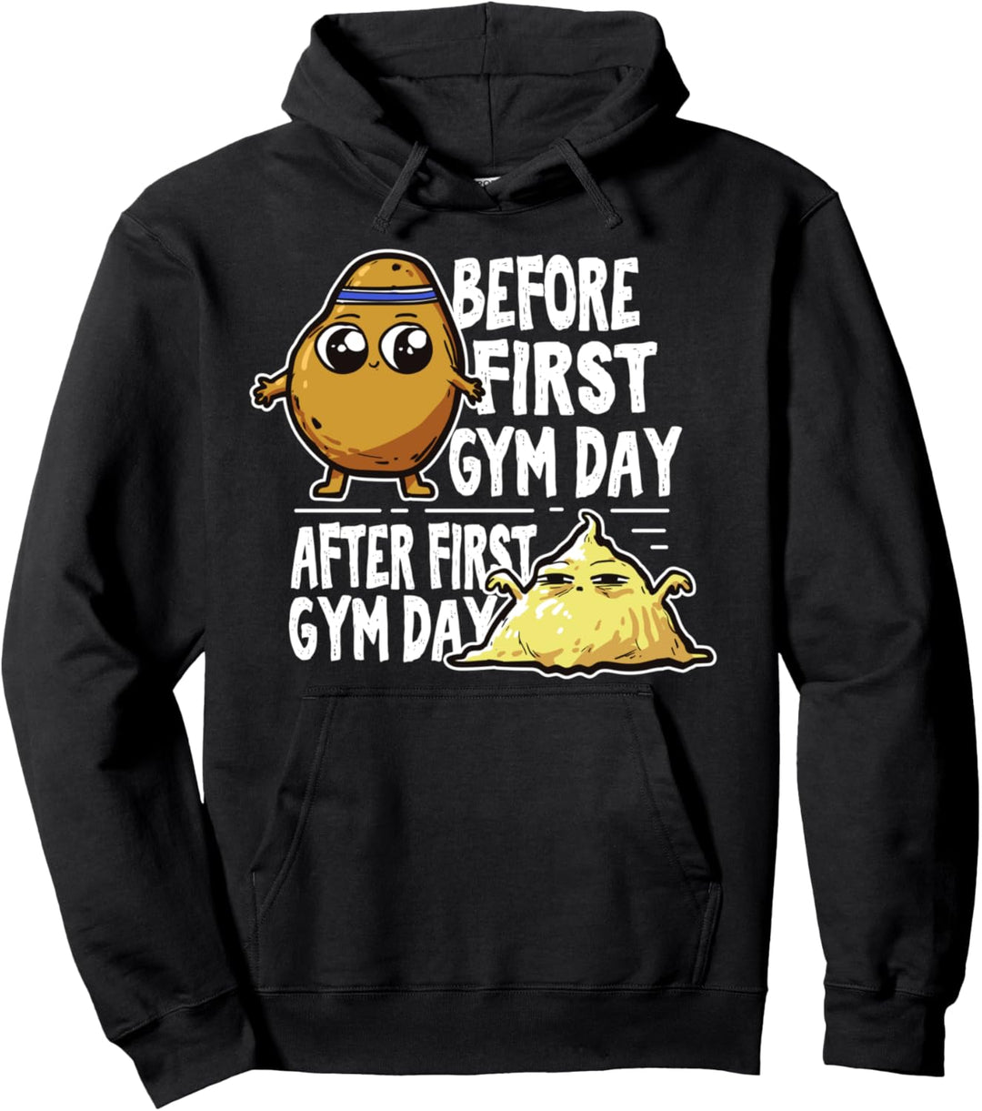 Lustiges Vorher Nachher Gym Workout Geschenk Fitness Meme Pullover Hoodie