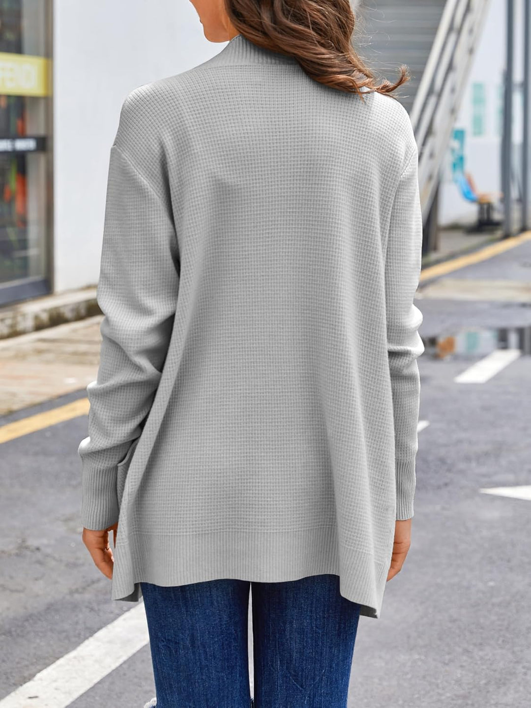 Runcati Damen Lange Strickjacke Classic Elegant Open Front Strick Cardigan Langarm Taschen Pullover