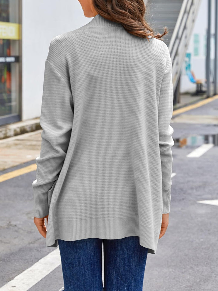Runcati Damen Lange Strickjacke Classic Elegant Open Front Strick Cardigan Langarm Taschen Pullover