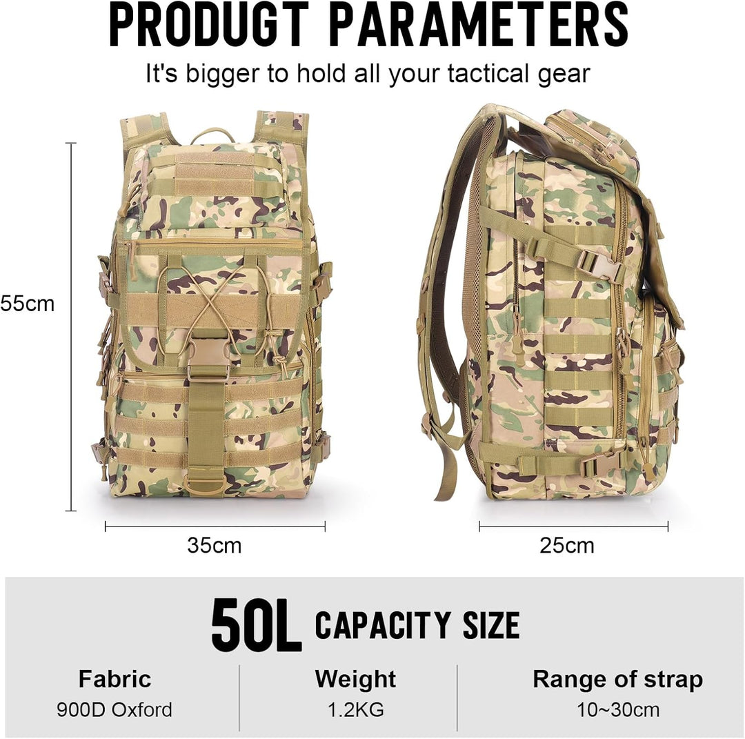 SHANNA Militärrucksack 35L/50L Armee Rucksack Molle, Hohe Kapazität Trekkingrucksack Wanderrucksäcke