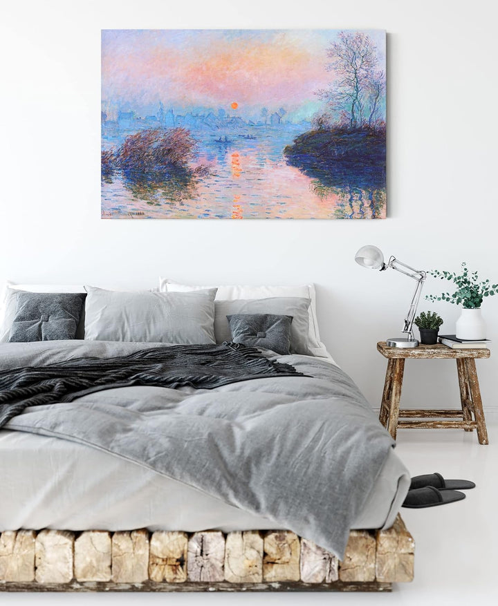 Claude Monet - Sonnenuntergang auf der Seine im Winter als Leinwandbild / Grösse: 100x70 cm / Wandbi