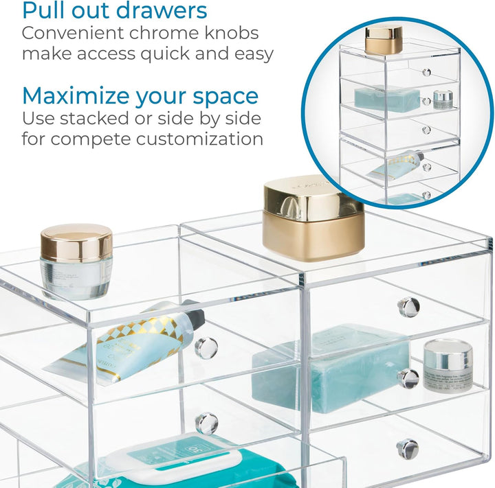 iDesign Schubladenbox für Kosmetik, kompakter Make-Up Organizer mit 3 Schubladen aus Kunststoff, sta