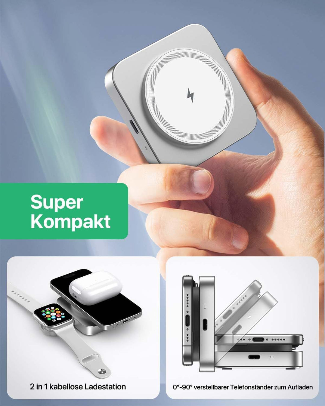 Mag-Safe Ladestation,Tragbare Ladegerät für Apple Watch und iPhone, induktive Ladestation für Reisen
