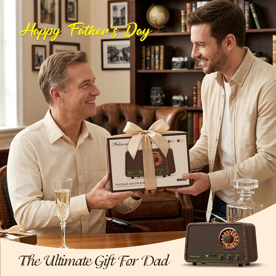 Retro-Tisch-FM-Radio mit Bluetooth-Lautsprecher, klassisches Holz-Finish, Wandstecker für Zuhause, B
