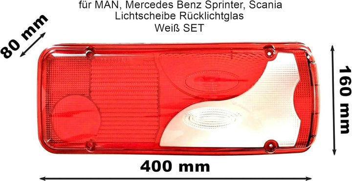 MelTruck® 2x Lichtscheibe Rücklichtglas Heckleuchte Ersatzglas Weiss SET
