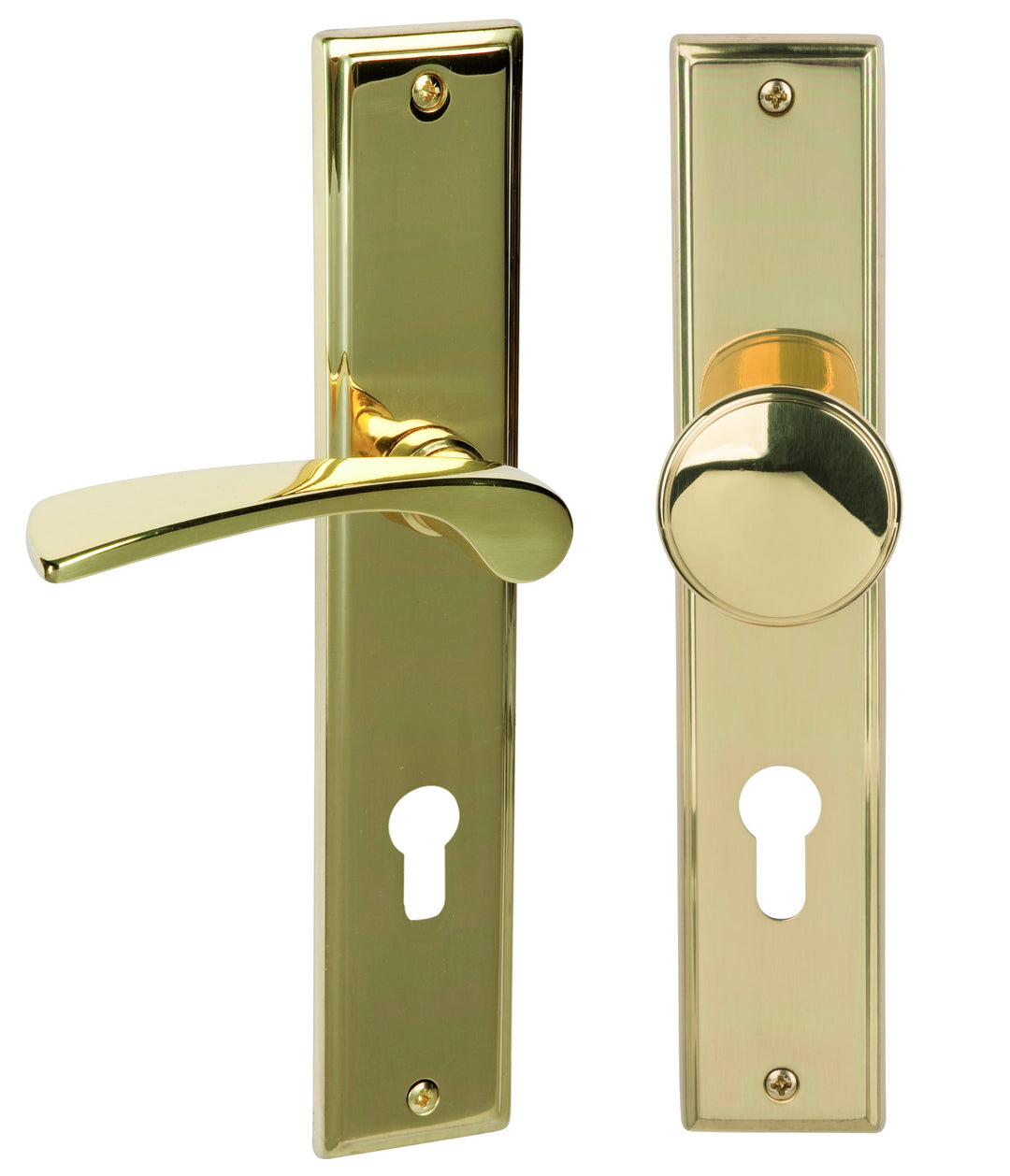 Alpertec 32214393 Nelson-LS Messing poliert für Wohnungseingangstüren PZ DIN Links Drückergarnitur T