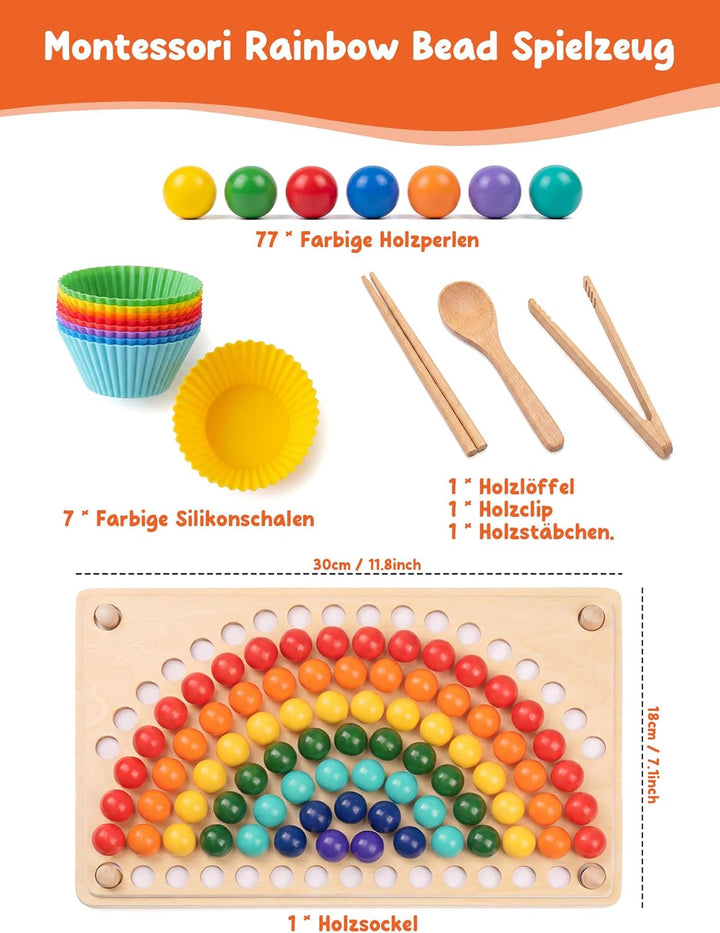 KidMigo Montessori Spielzeug, Rainbow Bead Game, Holz Clip Brettspiel, Puzzle Board, Kinder Hände Au