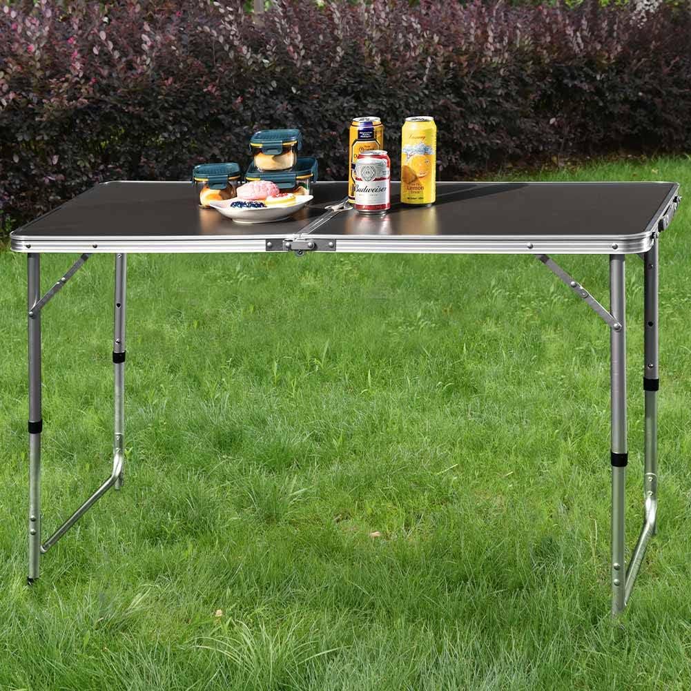 BAKAJI Campingtisch Picknick grau mit Verstellbarer Höhe, Gestell aus Aluminium, zusammenklappbares