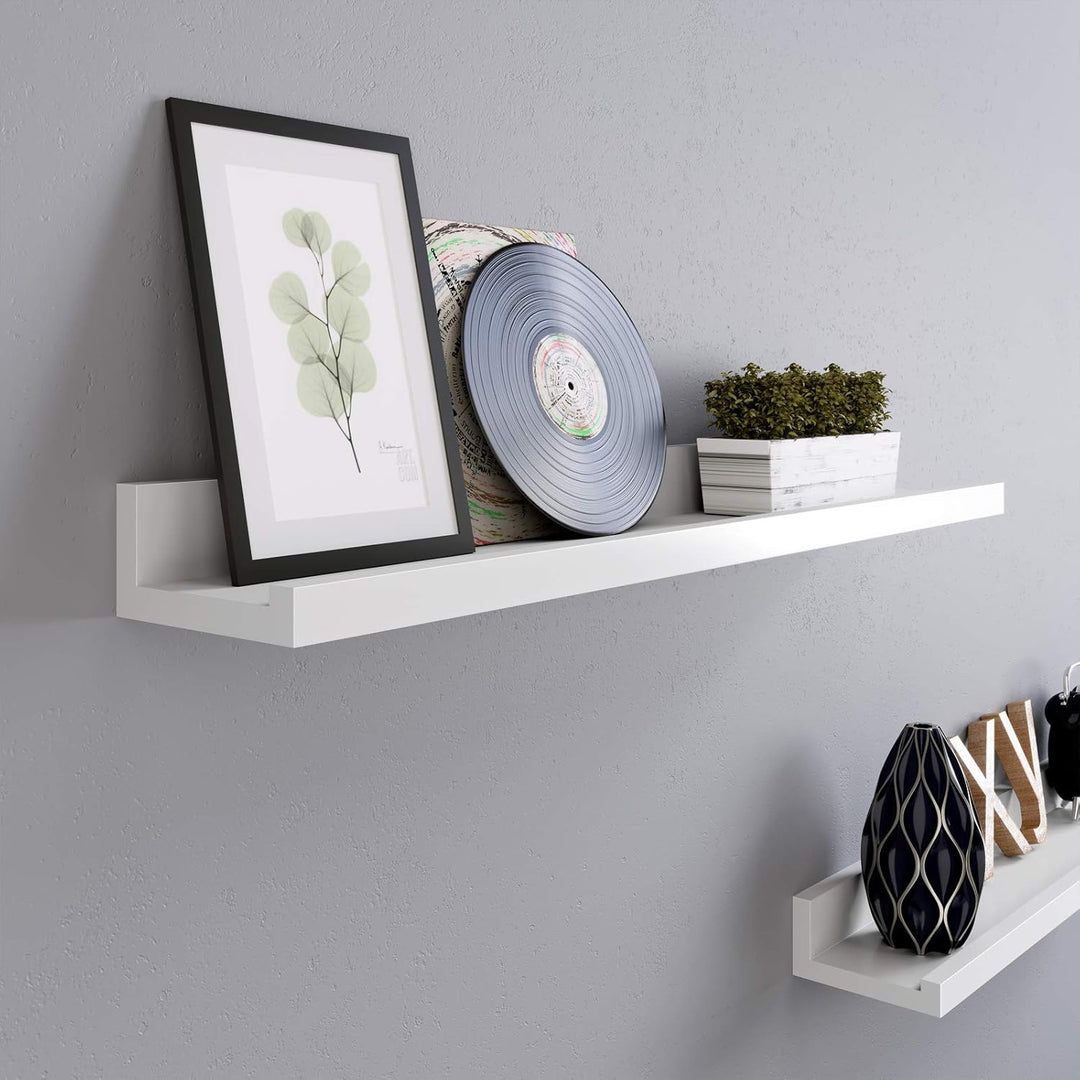 SONGMICS Wandregal, 2er Set, Schweberegale mit Hochglanzlackierung, 10 x 60 cm, Wandboard für Bilder