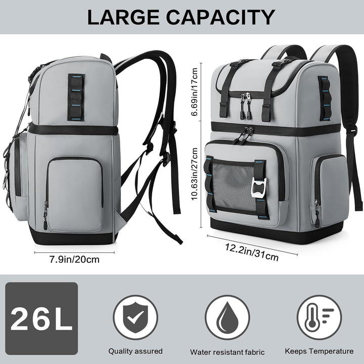 Grosser Kühlrucksack für Herren & Damen, Doppellagiger Kühltasche Rucksack Wasserdichter Isolierter