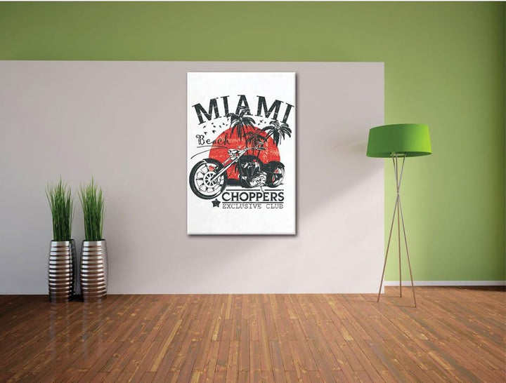 Pixxprint Miami-Choppers White Bild auf Leinwand, XXL riesige Bilder fertig gerahmt mit Keilrahmen,