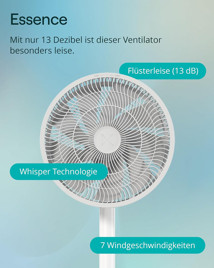 Duux Whisper Essence Standventilator sehr Leise - 120° Oszilation - 7 Geschwindigkeitsstufen - 8-std