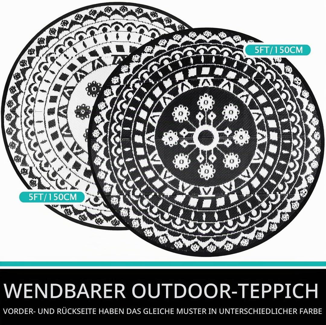 Capslpad Rund Aussenterrasse Teppich ∅150cm Wende Picknickmatte Wasserdichter Kunststoff-Strohteppic