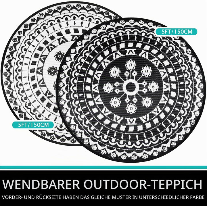 Capslpad Rund Aussenterrasse Teppich ∅150cm Wende Picknickmatte Wasserdichter Kunststoff-Strohteppic