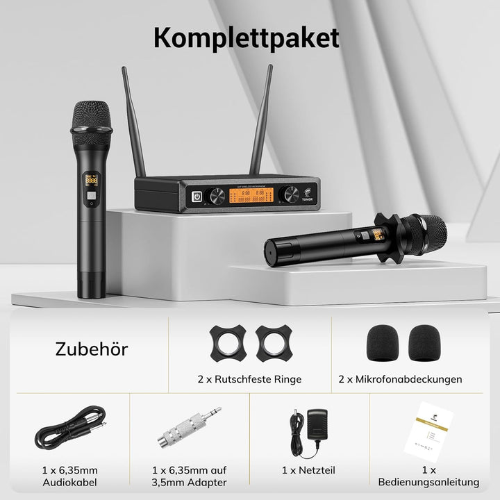TONOR Wireless Funkmikrofon UHF Professionelles dynamisches drahtloses Dual Mikrofon, Handmikrofonsy