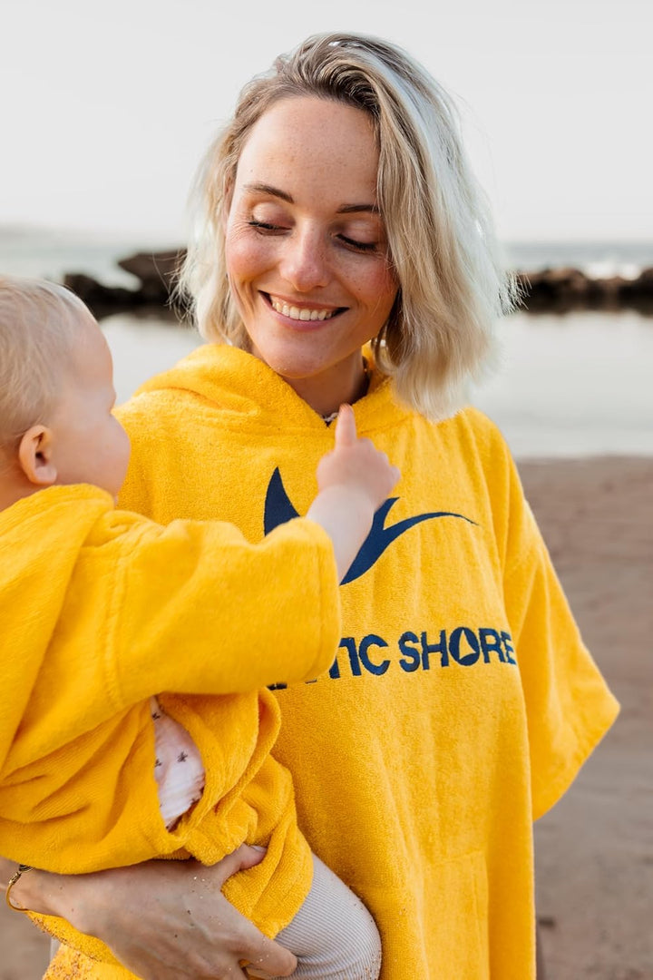 ATLANTIC SHORE | Surf Poncho | Badeponcho mit Kapuze aus 100% Baumwolle | Unisex | Basic für Erwachs