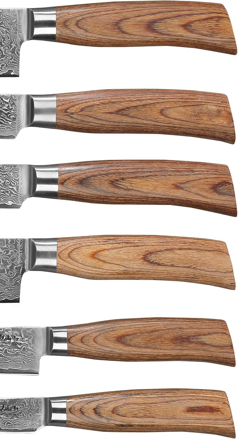Wakoli EDIB Pro Damastmesser Set mit Gravur – Personalisiertes 6er Messerset, 20cm, 17cm, 16cm, 11cm