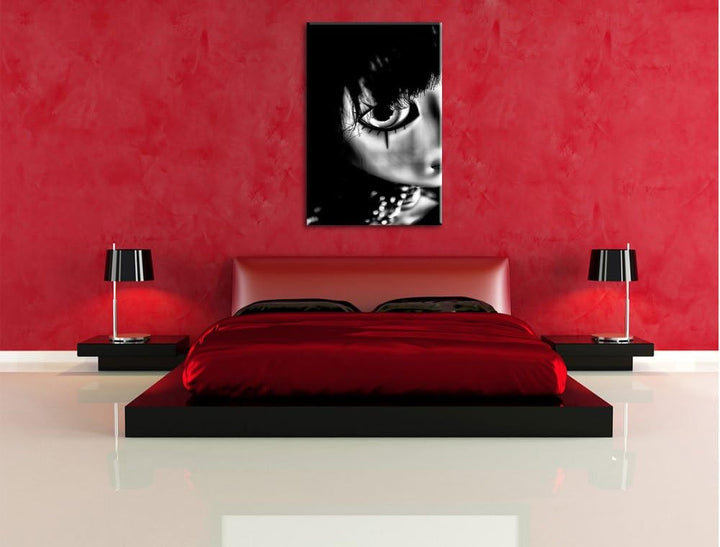 Pixxprint düstere Pullip mit Augen / 100x70cm Leinwandbild bespannt auf Holzrahmen/Wandbild Kunstdru