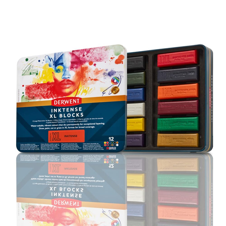 Derwent Inktense XL Farbblock, 12er-Set Malstifte, 60 mm, extrabreite Farbstifte, wasserlöslich, ide