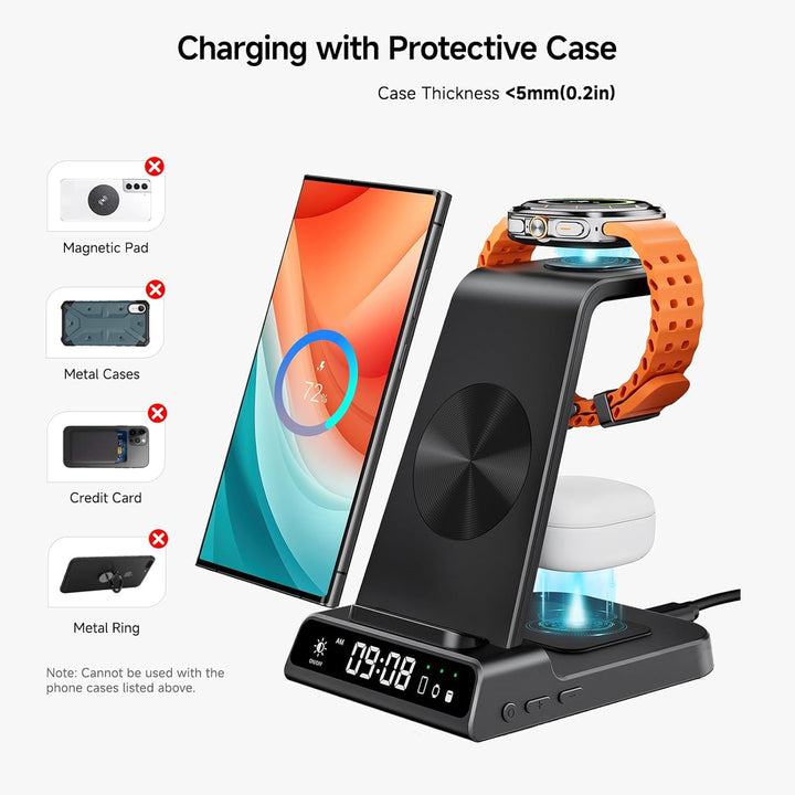 leQuiven Induktive Ladestation für Samsung, 3 in 1 Kabelloses Ladestation für Galaxy S24 Ultra/Z Fol
