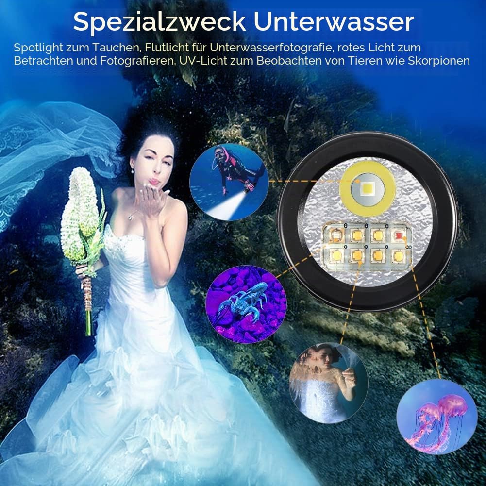 APLOS AP70 Tauch-Video-Licht, 6000 Lumen, 135 Grad breiter Abstrahlwinkel, Unterwasser-Taschenlampe