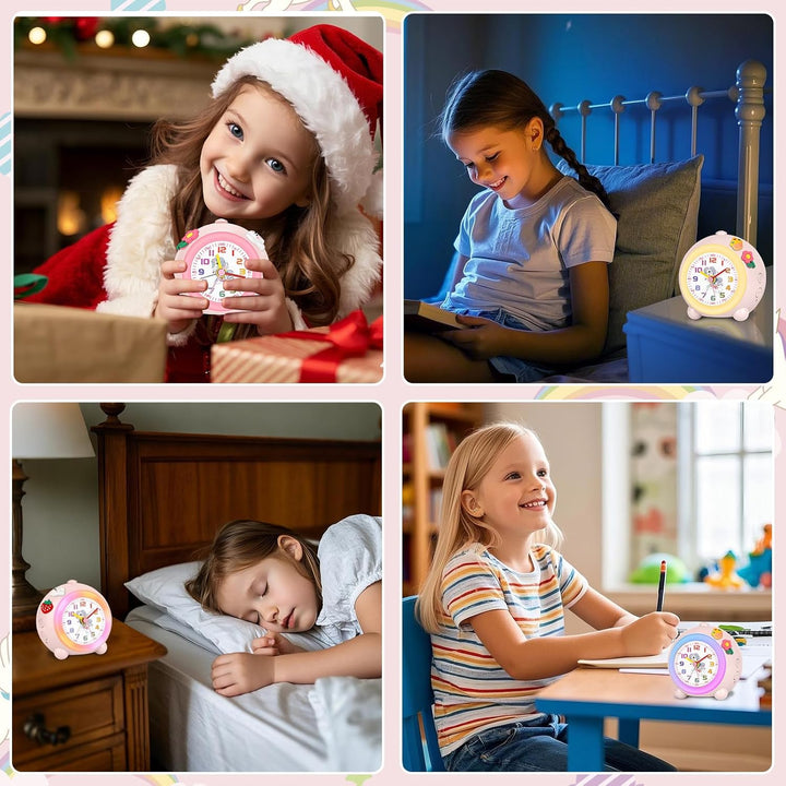 SOCICO Analoger Kinder Wecker Mädchen, Einhorn Design, Lautlos, Ohne Ticken Niedlicher Pfirsich Weck