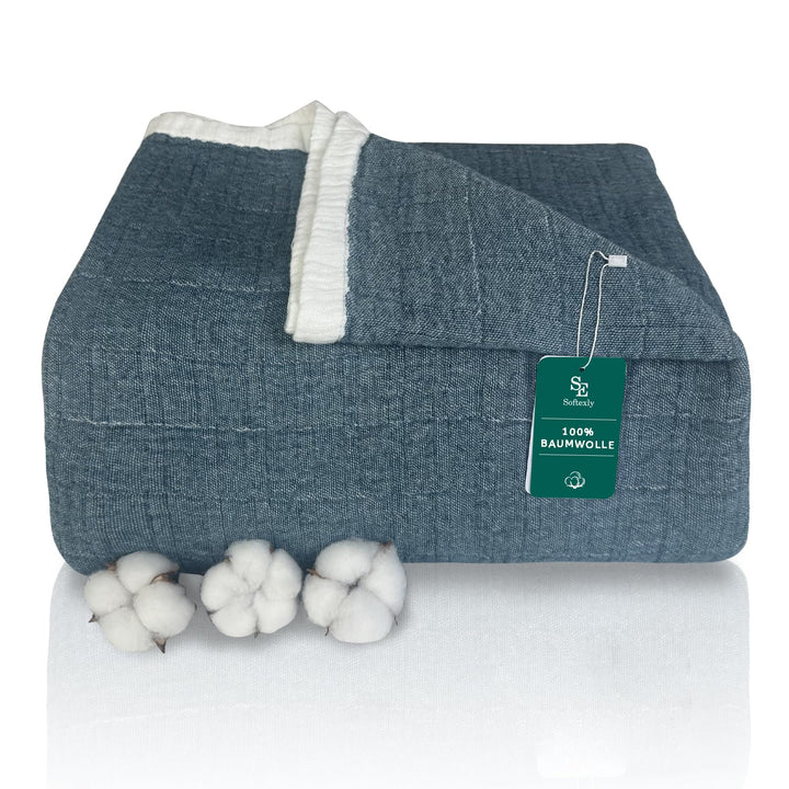 SE SOFTEXLY Musselin Decke 150 x 200 aus 100% Baumwolle, Weiche und Atmungsaktive Kuscheldecke, Leic