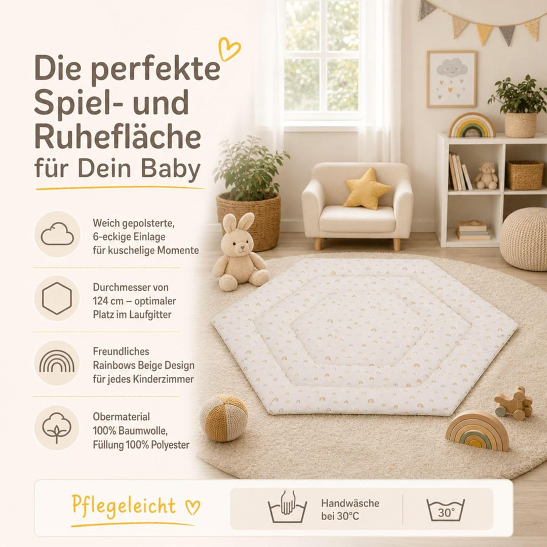 Fillikid Einlage Laufstall 6-eckig Exklusiv | Krabbeldecke Laufgitter 124 cm | Schutzeinlage Laufgit