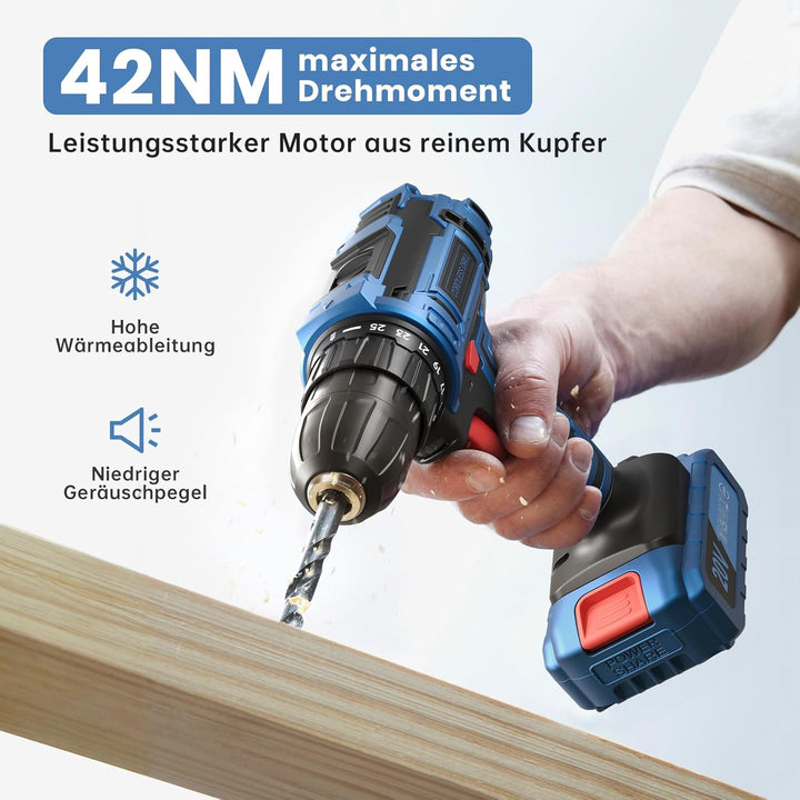 Akkuschrauber 20V, Akku Bohrschrauber Set, Akkubohrer mit 2000mAh Akkus und 75 Stück Zubehör, 42Nm D