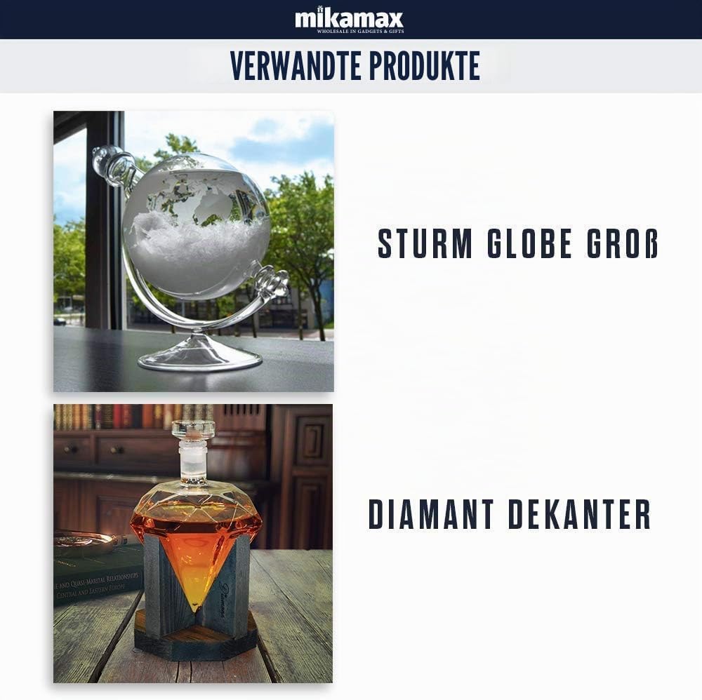 MikaMax - Globus Dekanter Set - Whisky Karaffe - mit zwei Gläser - Whiskysteine - Zange - Trichter i