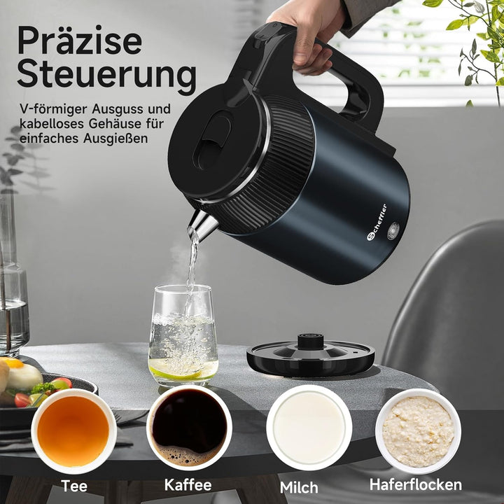 SCHEFFLER Wasserkocher Edelstahl 2.2 Liter Elektrischer Wasserkocher 1500W Teekocher mit 360°-Basis,