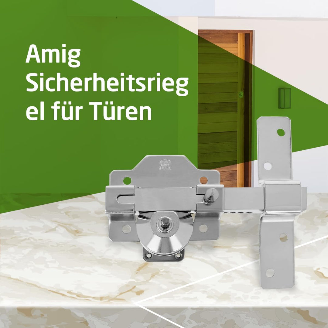 Amig - Klappschloss für Türen mit Sicherheitszylinder und Öffnungsriegel | Stahl | Silber | Zylinder