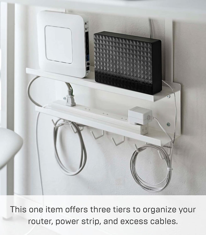 Yamazaki 5461 SMART Unter-Tisch Kabel- & Router-Organizer, weiss, Stahl, Minimalistisches Design Wei