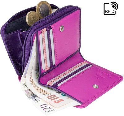 VISCONTI 100% Leder Damen Geldbeutel mit RFID Schutz Mini Damen Geldbörse Portemonee Bifold Mehrfarb