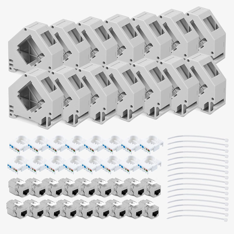 kwmobile Keystone Modul und Hutschienenadapter Set - passt auf genormte Hutschiene - 16x CAT6A Modul