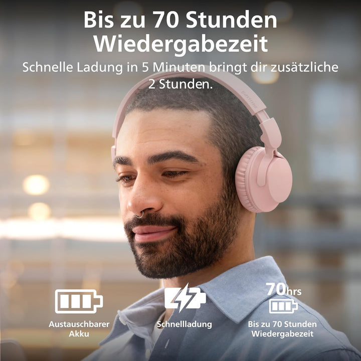 Philips TAH4000 ohraufliegender kabelloser Kopfhörer mit bis zu 70h Wiedergabedauer, dynamischem Bas