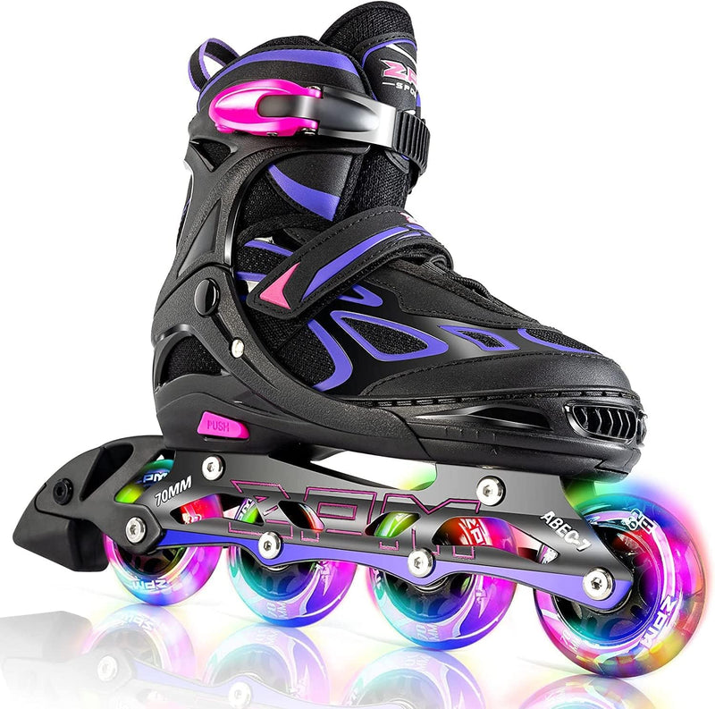 2PM SPORTS Verstellbar Inliner für Kinder, Leucht Inline Skates Rollschuhe für Damen/Herren A Violet