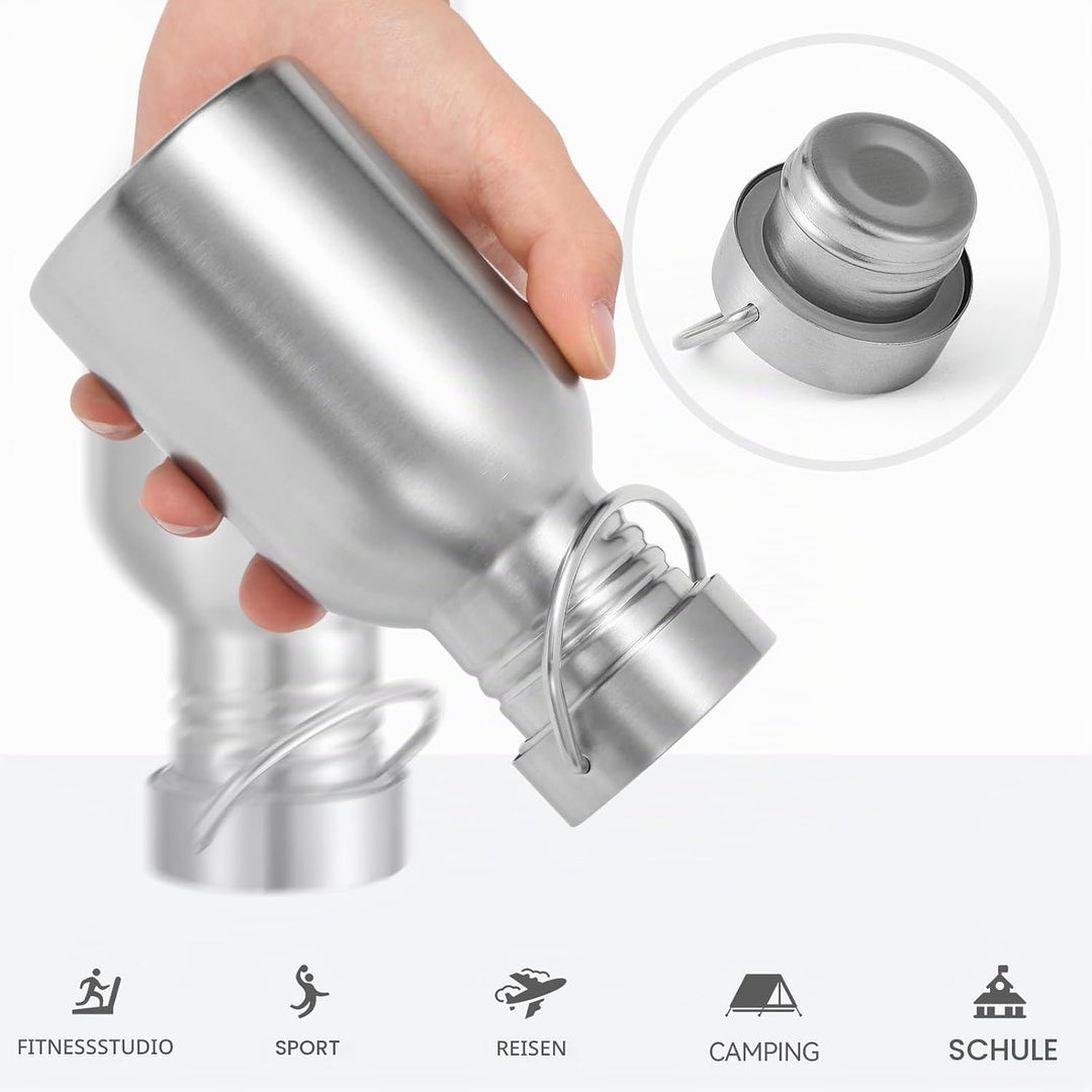 Volhoply 380ml nicht isolierte einwandige Wasserflasche 4 Packung, Edelstahl wiederverwendbare Wasse