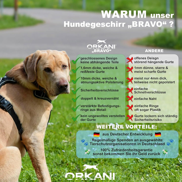 Bravo Hundegeschirr 2025 - Premium No-Pull, Anti-Zug Geschirr, atmungsaktiv, weich gepolstert mit Si