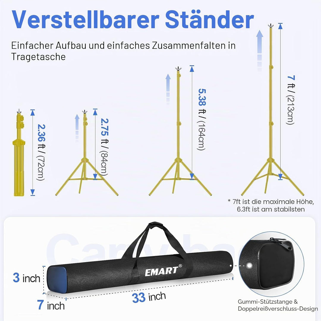 EMART Goldener Foto Hintergrund Ständer, 2x3m Verstellbarer Hintergrundsystem mit 8 Hintergrundklemm